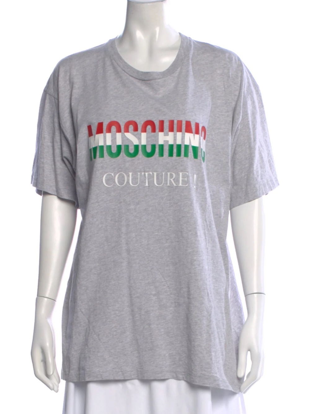 Moschino Grey Tee with Red, Green & White Logo
